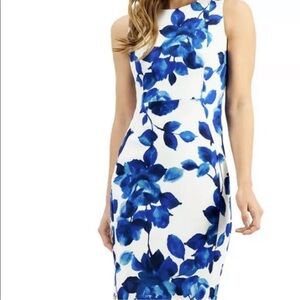 Calvin Klein Blue and White Floral Sheath Dress - 8P